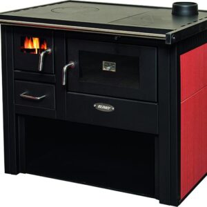 CUCINA A LEGNA CON FORNO PATTY PORTA VETRO ROSSO FIANCHI IN CERAMICA