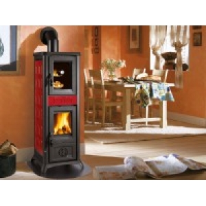 STUFA A LEGNA NORDICA GEMMA CON FORNO ELEGANCE BORDEAUX